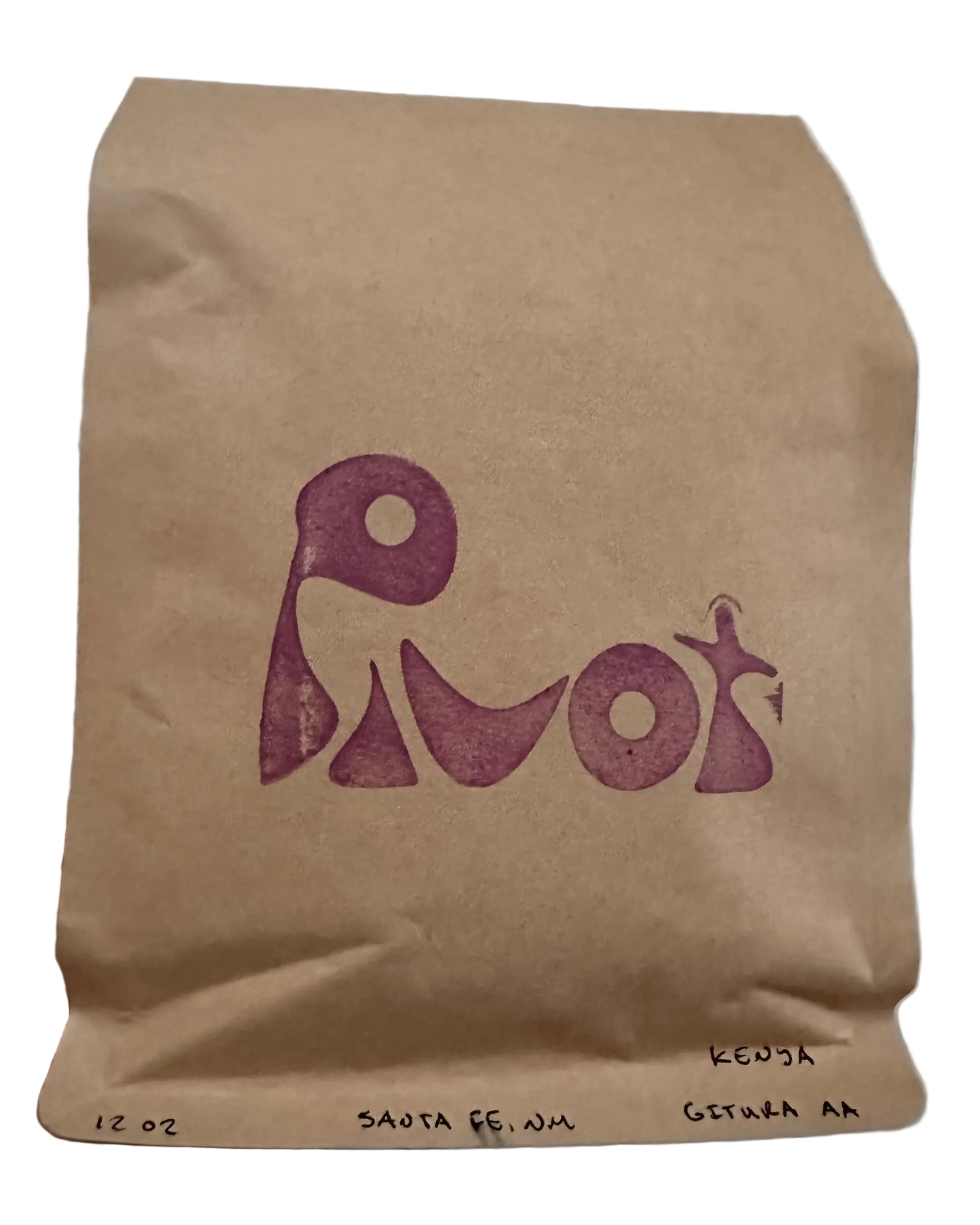 Brown paper bag with a violet "Pivot" logo